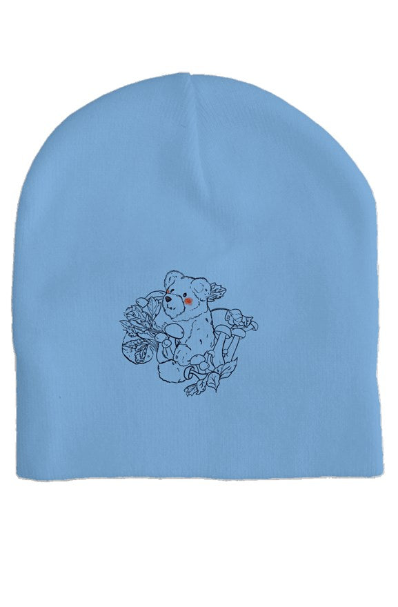 Rice Bear mushroom trip embroidery blue skull cap
