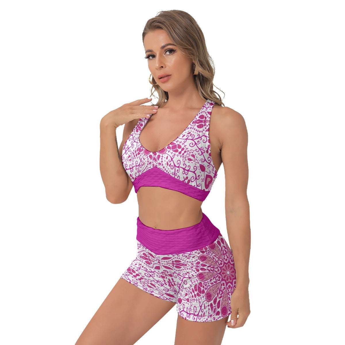 Berry Lace Sports Bra and Shorts Set - AnimePhysique