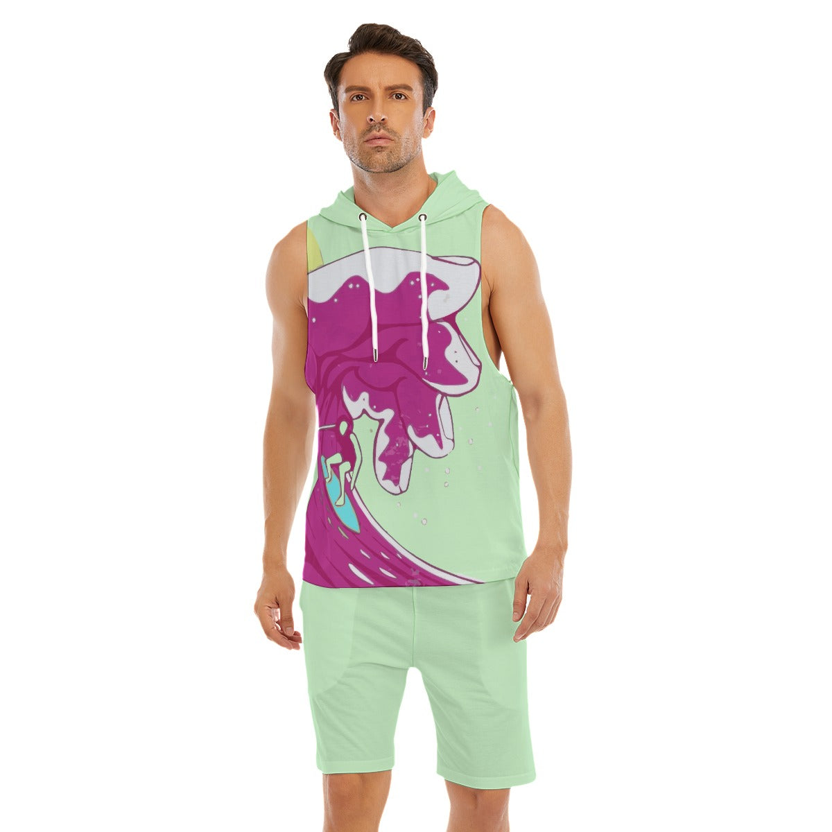 In the Ocean's hand Sleeveless semi stringer hooded tank And Shorts Sets