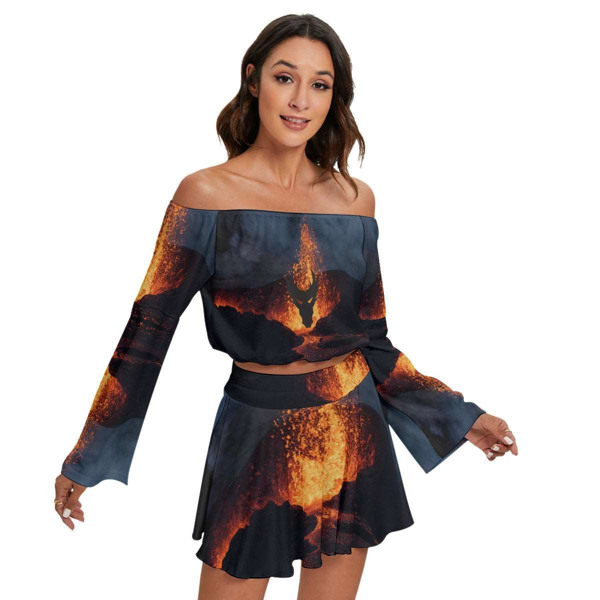 Fired up Og dragon Women's Off-shoulder Top And Skirt Set