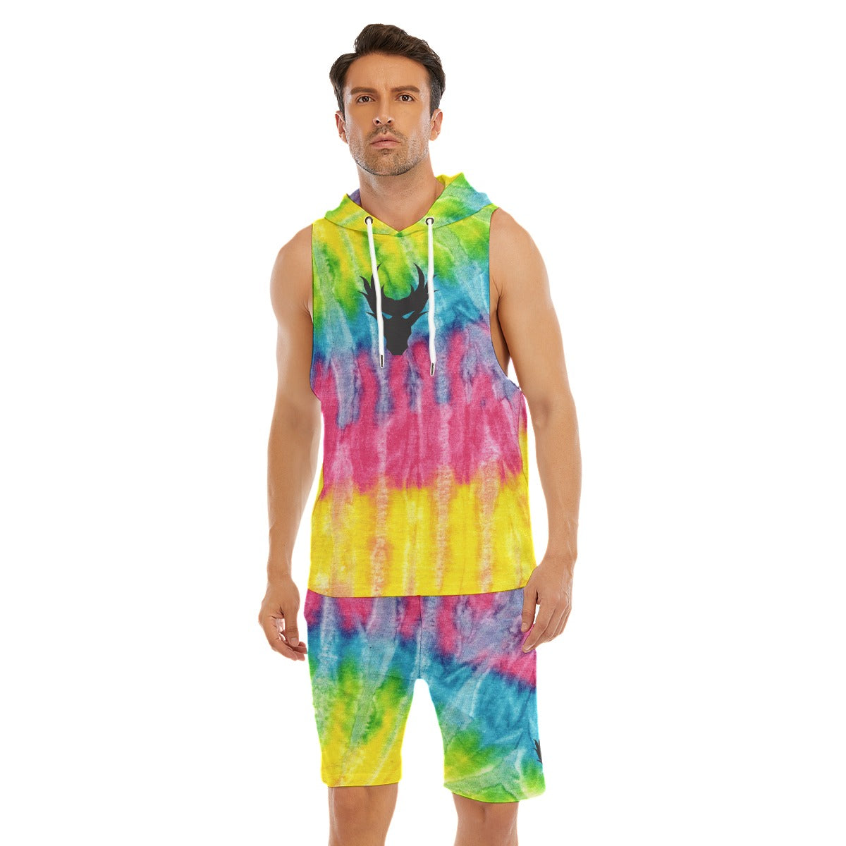 Rainbow Tie Dye Dragon Sleeveless Vest And Shorts Sets