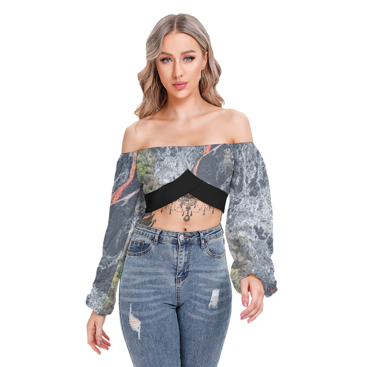 Tracing Fire Cropped Tube Top With Long Sleeve - AnimePhysique