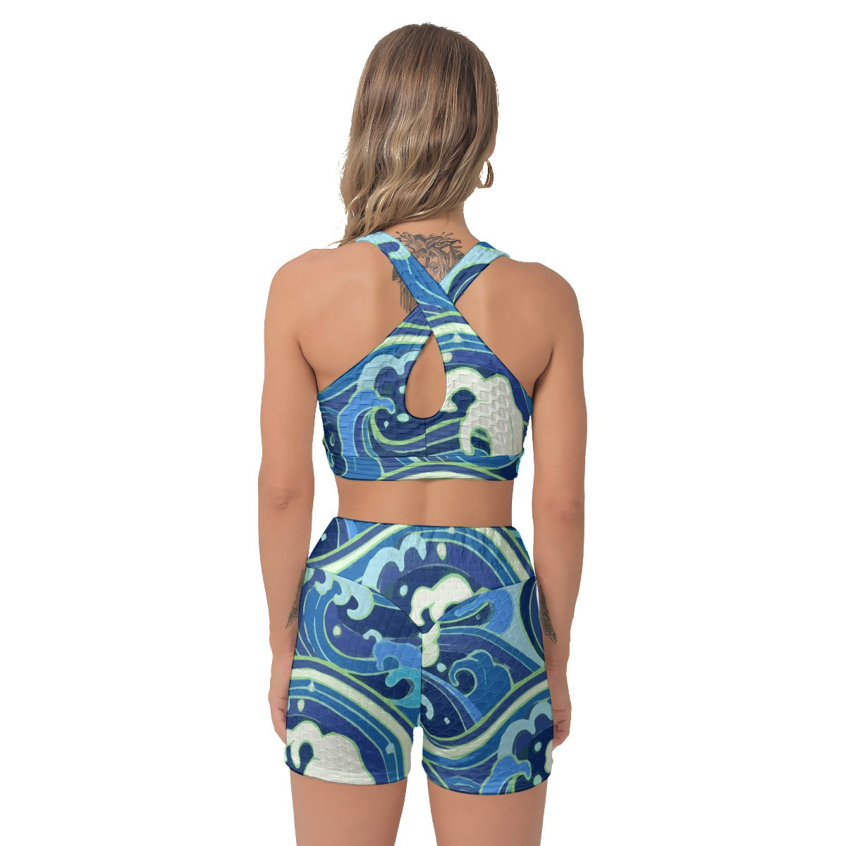 Ocean Wave Sports Bra and SHorts Set - AnimePhysique