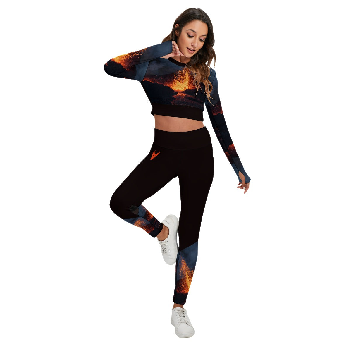 Fired up burnt orange dragon Women's Sport Set With Backless Top And Leggings