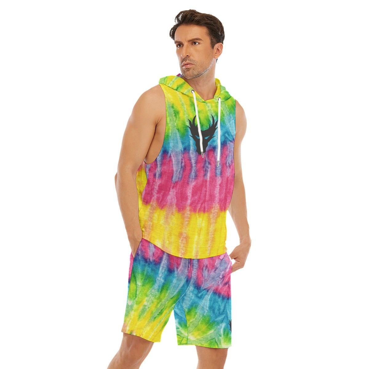 Rainbow Tie Dye Dragon Sleeveless Vest And Shorts Sets