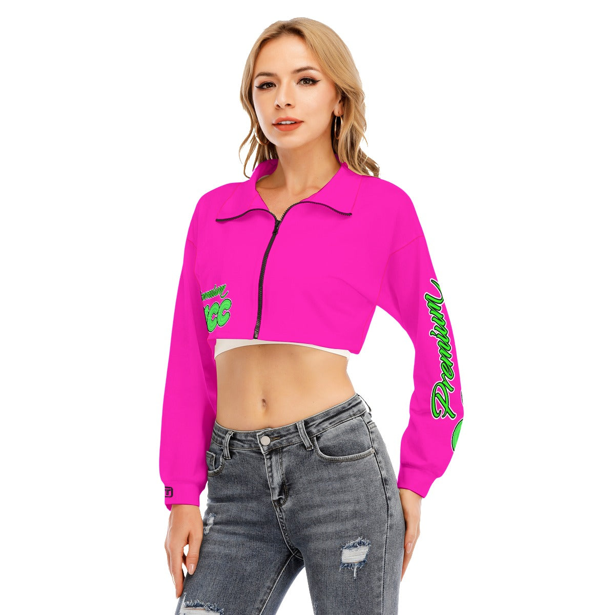 Passion Fruit Premium Thicc Lapel Collar Cropped Sweatshirt With Long Sleeve