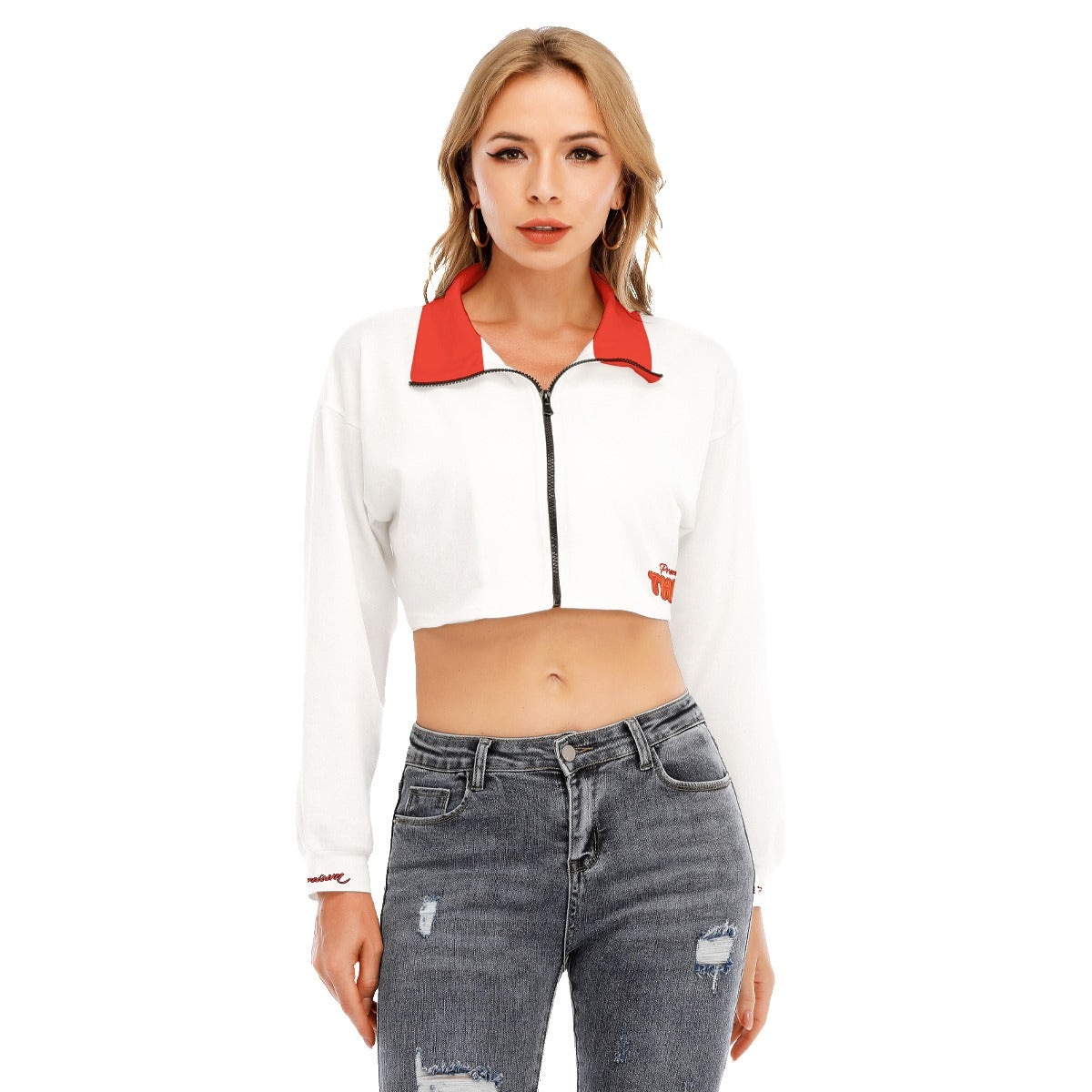 Creamsicle Premium Thicc Lapel Collar Cropped Sweatshirt With Long Sleeve premium cuff