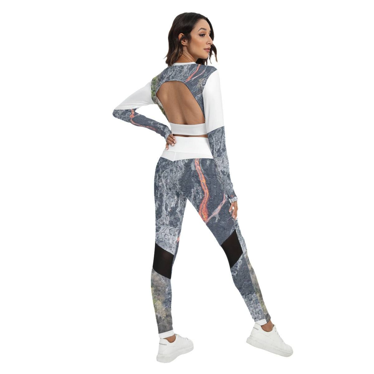 Tracing Fire Sport Set With Backless Top And Leggings - AnimePhysique