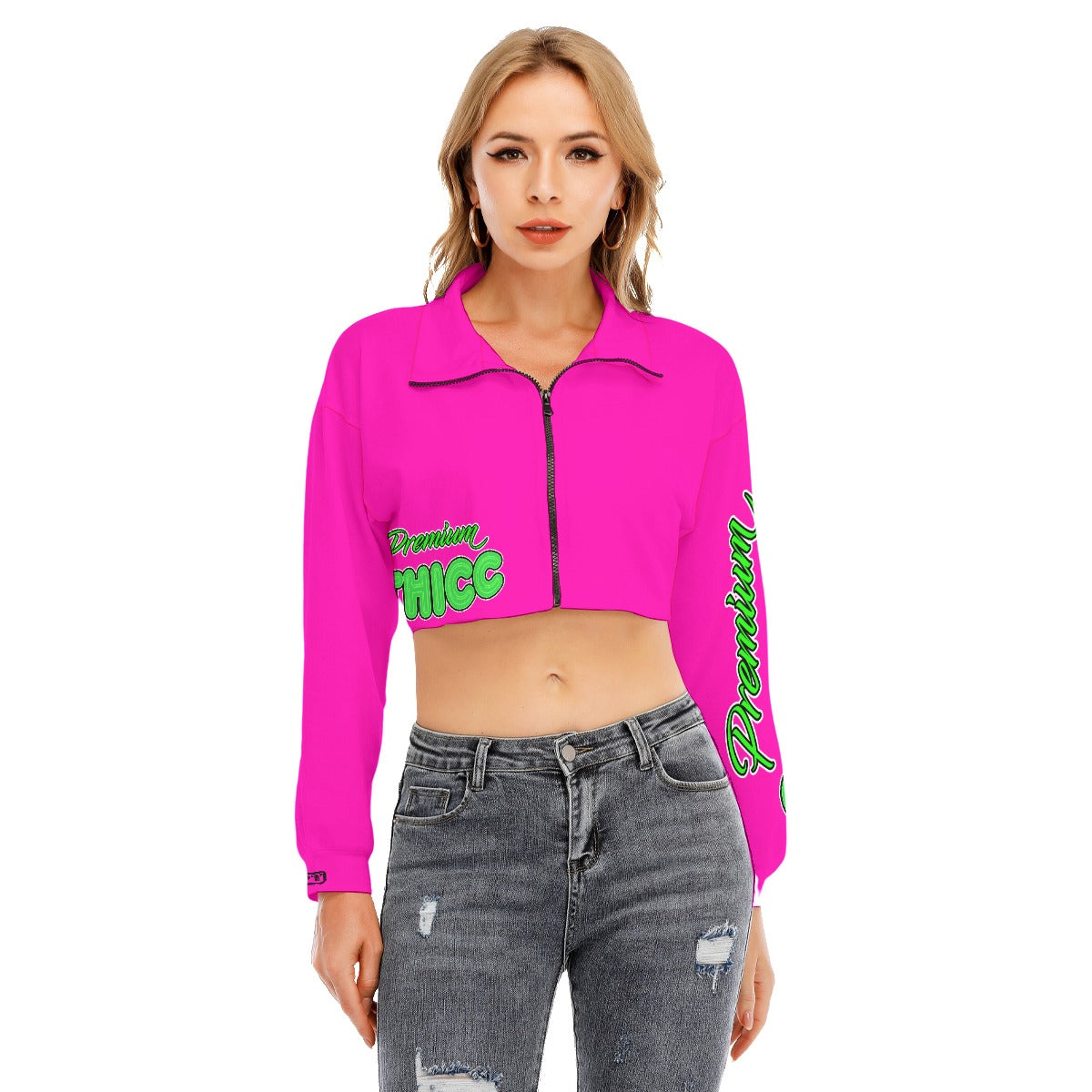 Passion Fruit Premium Thicc Lapel Collar Cropped Sweatshirt With Long Sleeve