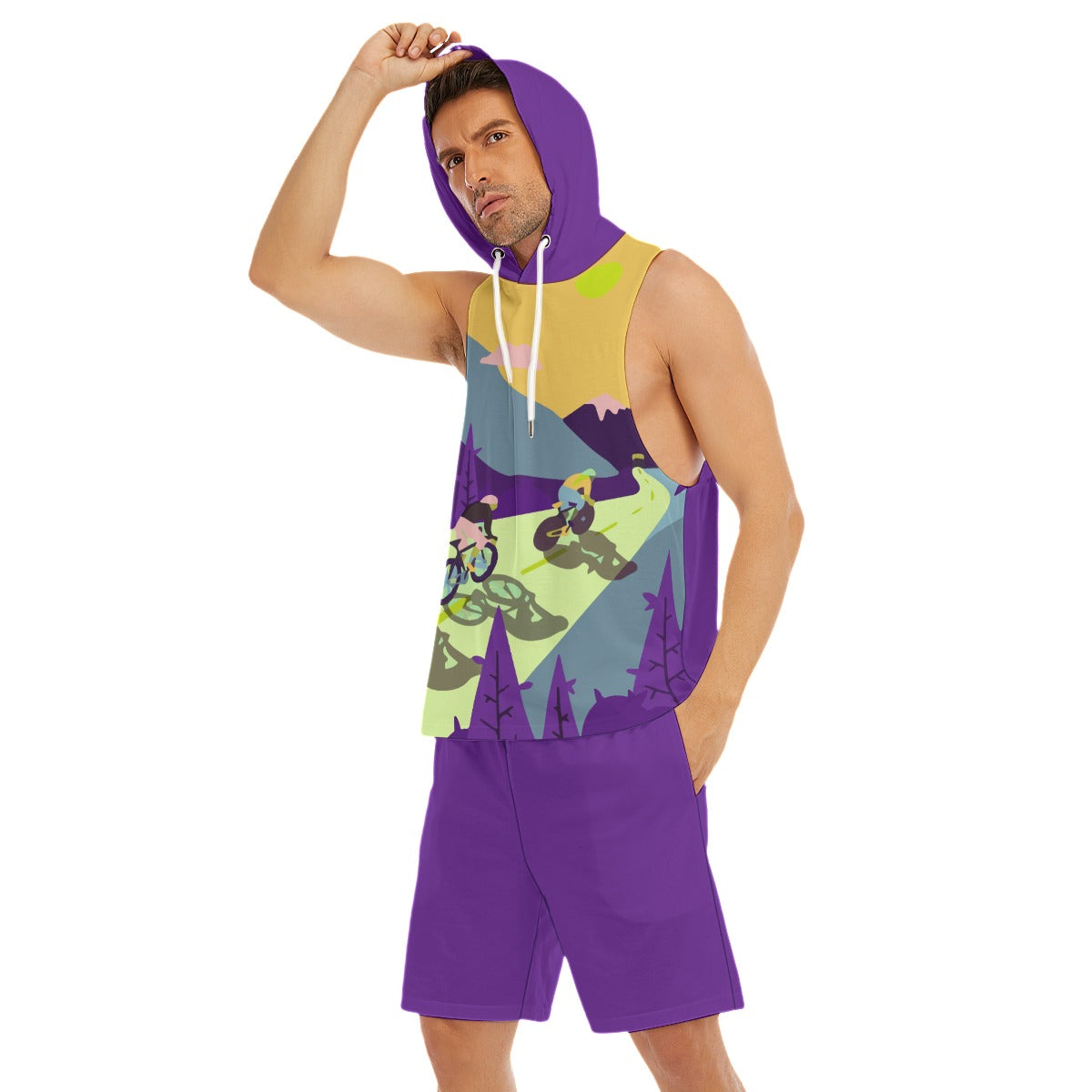 Racing to the Peak Sleeveless semi stringer hooded tank And Shorts Sets