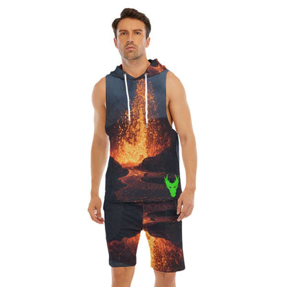 Fired up lime green dragon at your side Men's Sleeveless Vest And Shorts Sets