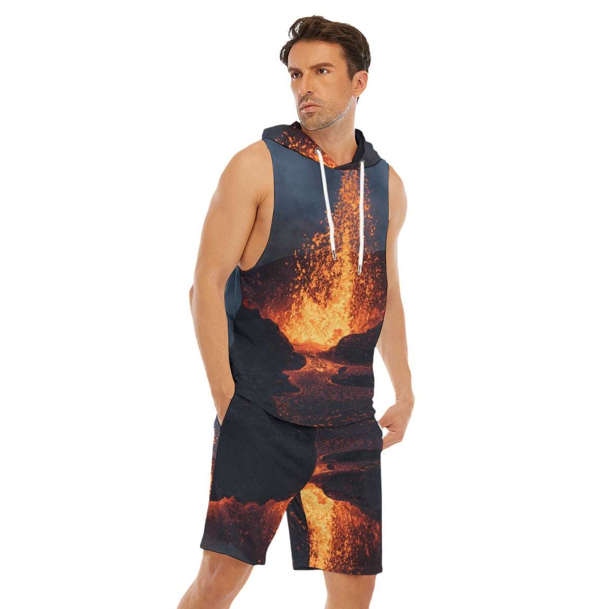 Fired up burnt orange dragon Men's Sleeveless Vest And Shorts Sets