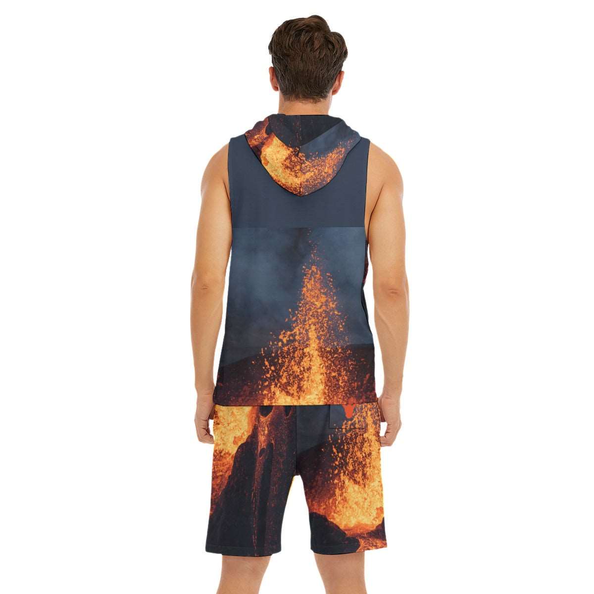 Fired up burnt orange dragon centered Men's Sleeveless Vest And Shorts Sets