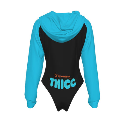 Premium Thicc Miami Aqua Midnight Women's Raglan Sleeve Hooded Bodysuit
