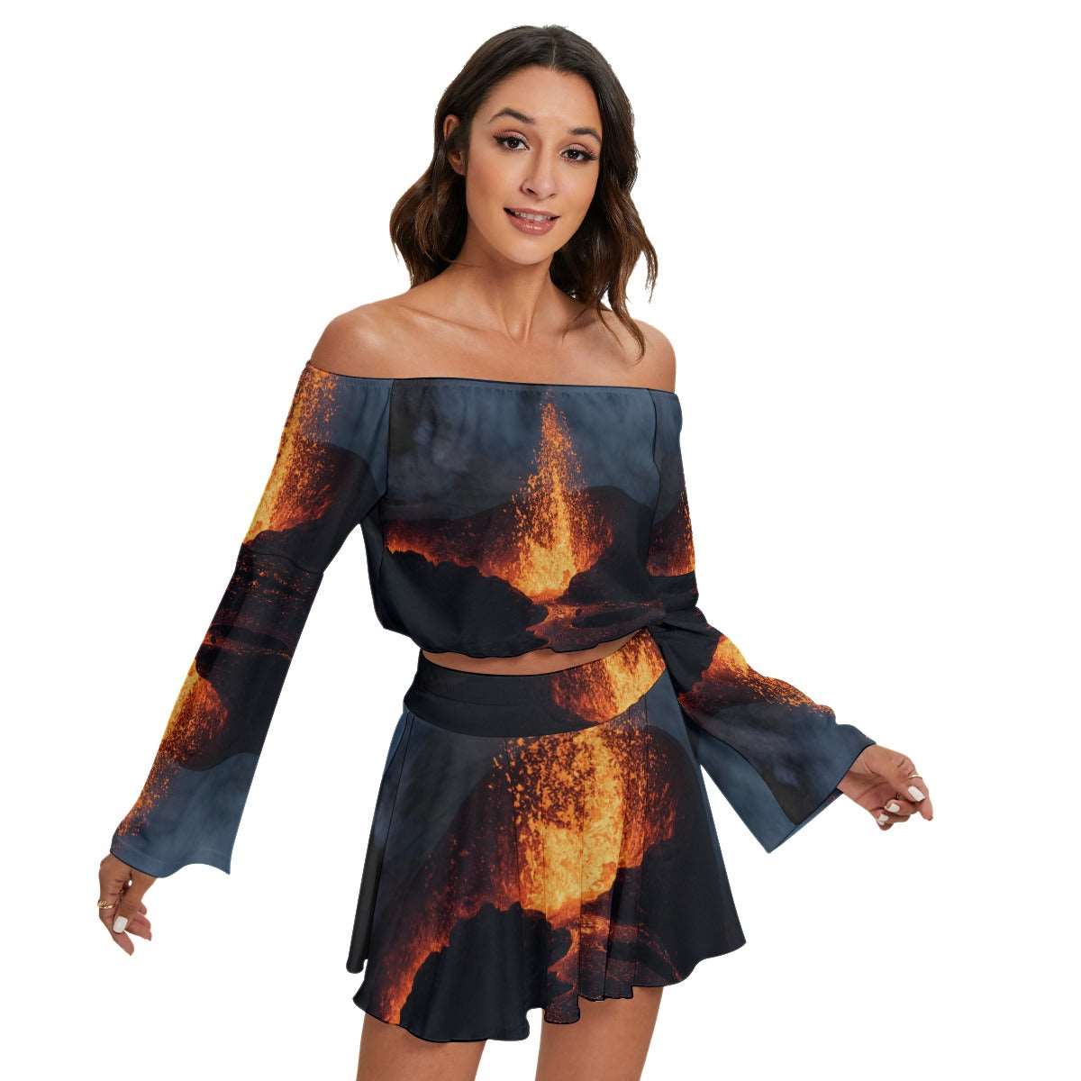 FIred up Ice Queen Women's Off-shoulder Top And Skirt Set
