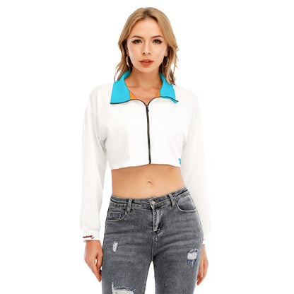 Ice Aqua Premium Thicc Lapel Collar Cropped Sweatshirt With Long Sleeve premium cuff