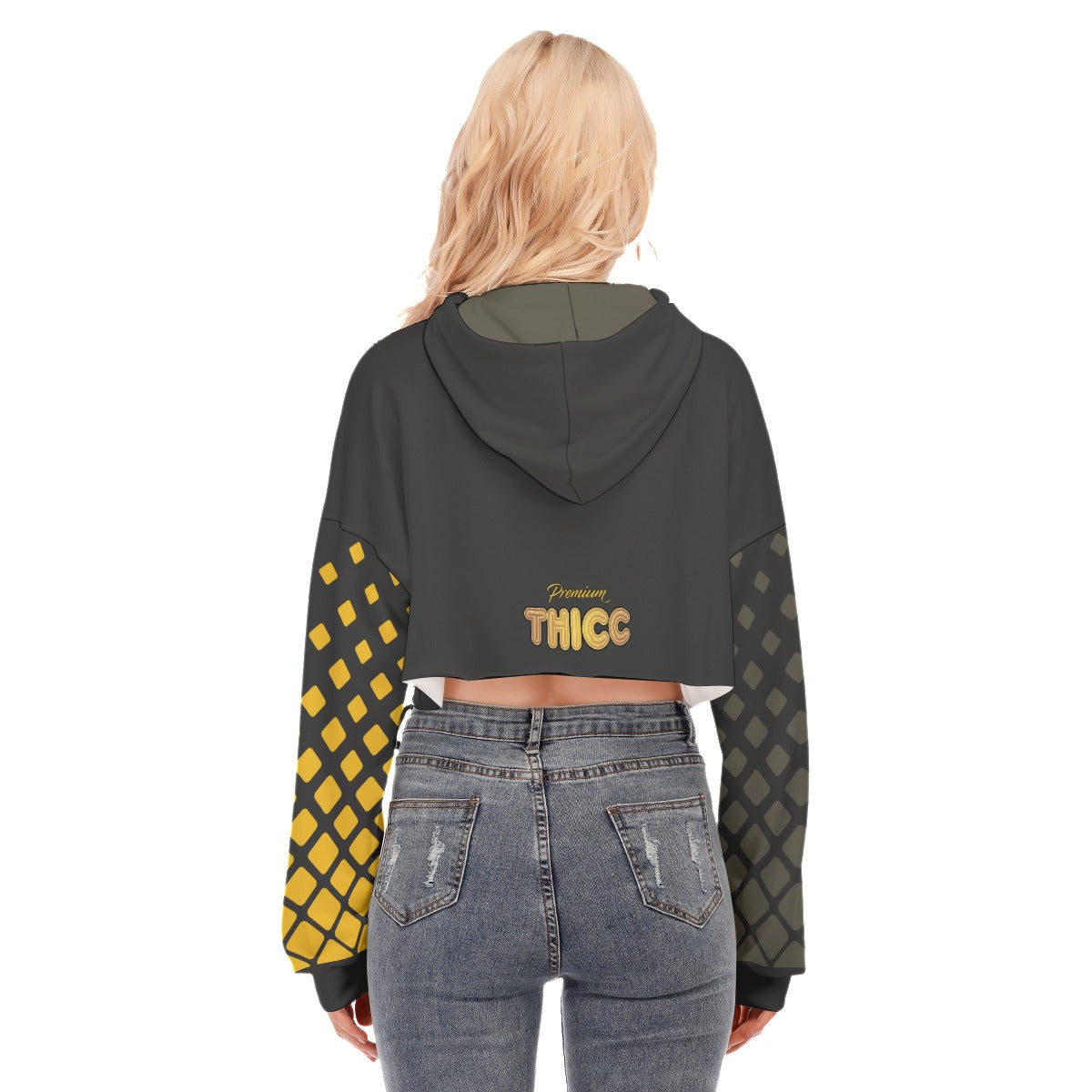 Premium Thicc Midnight Gold Diamond Women's Cropped Hoodie With Zipper Closure