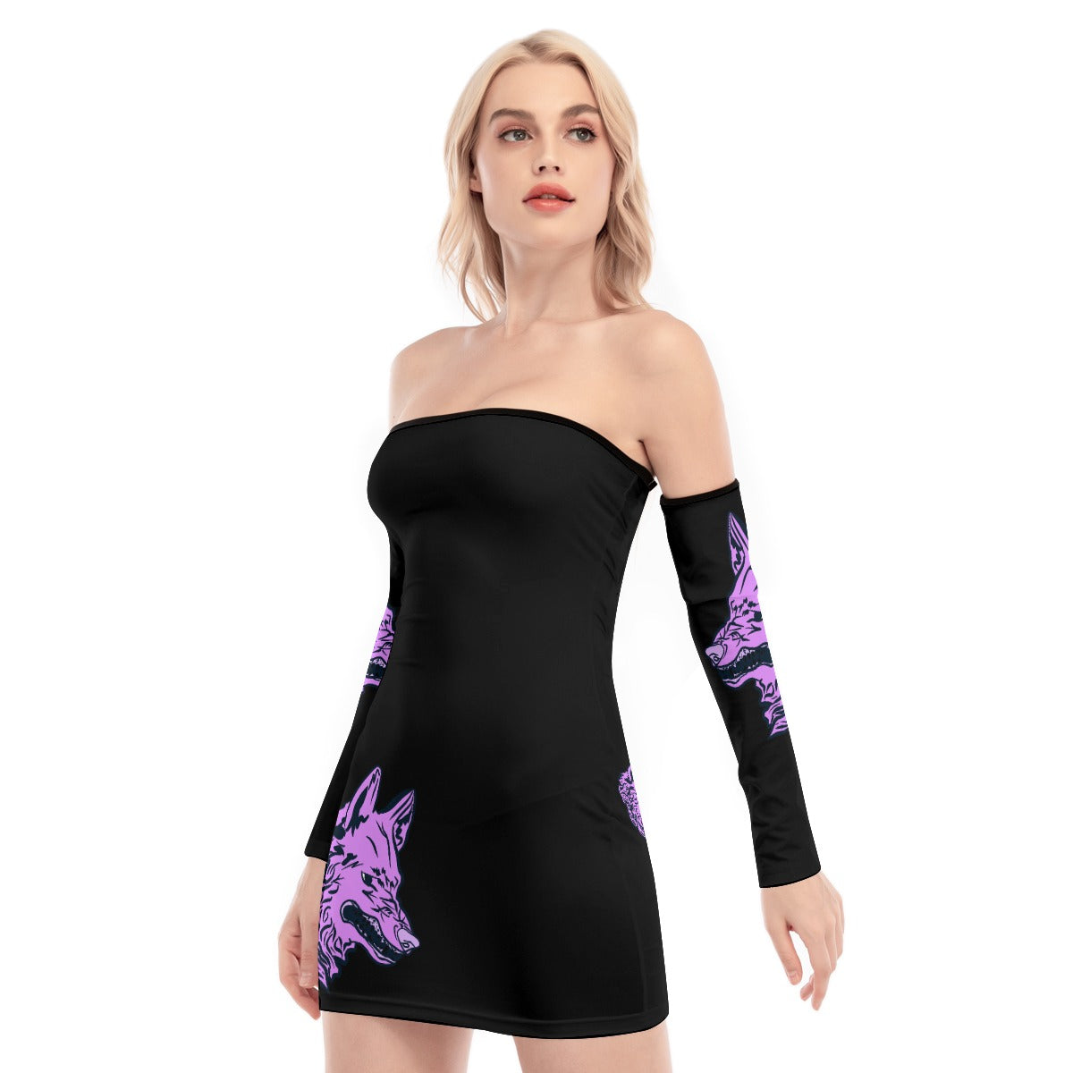 Plum Wild Dogs Off-shoulder Back Lace-up Dress with sleeves by Cognitive Kreep