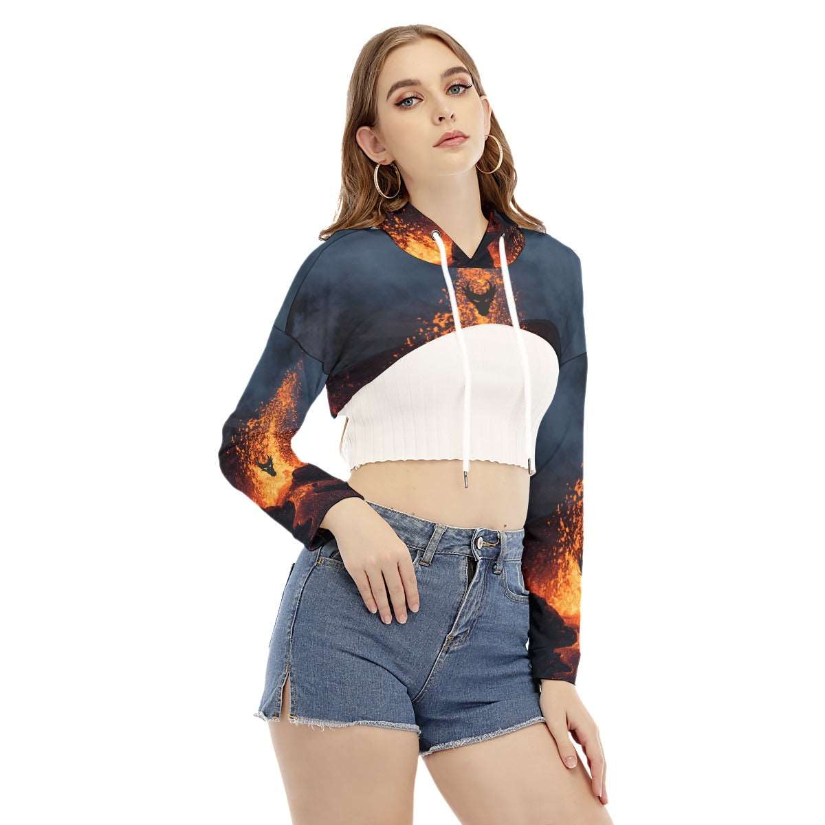 Fired up og dragon centered Women's Smock Short Hoodie With Long Sleeve