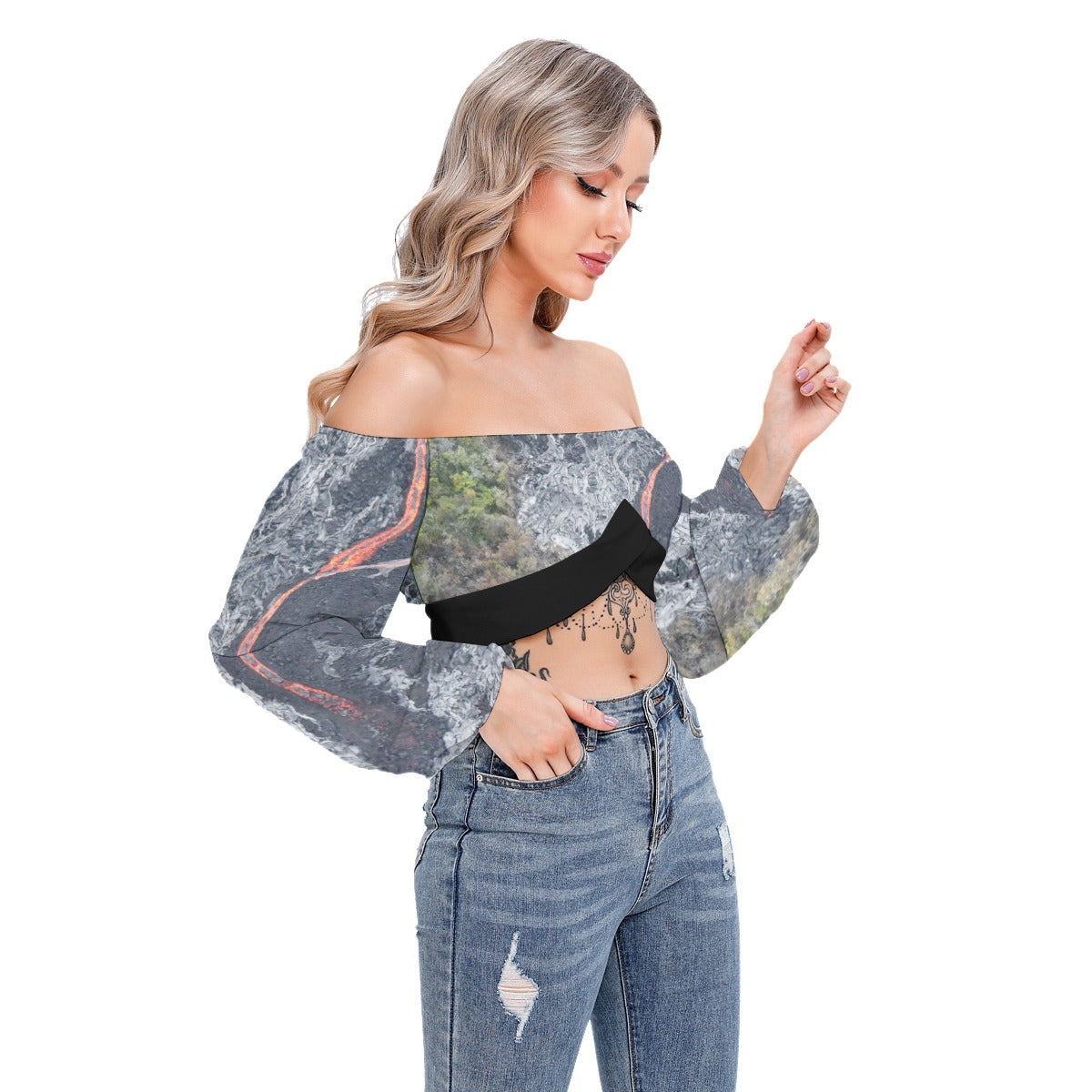 Tracing Fire Cropped Tube Top With Long Sleeve - AnimePhysique