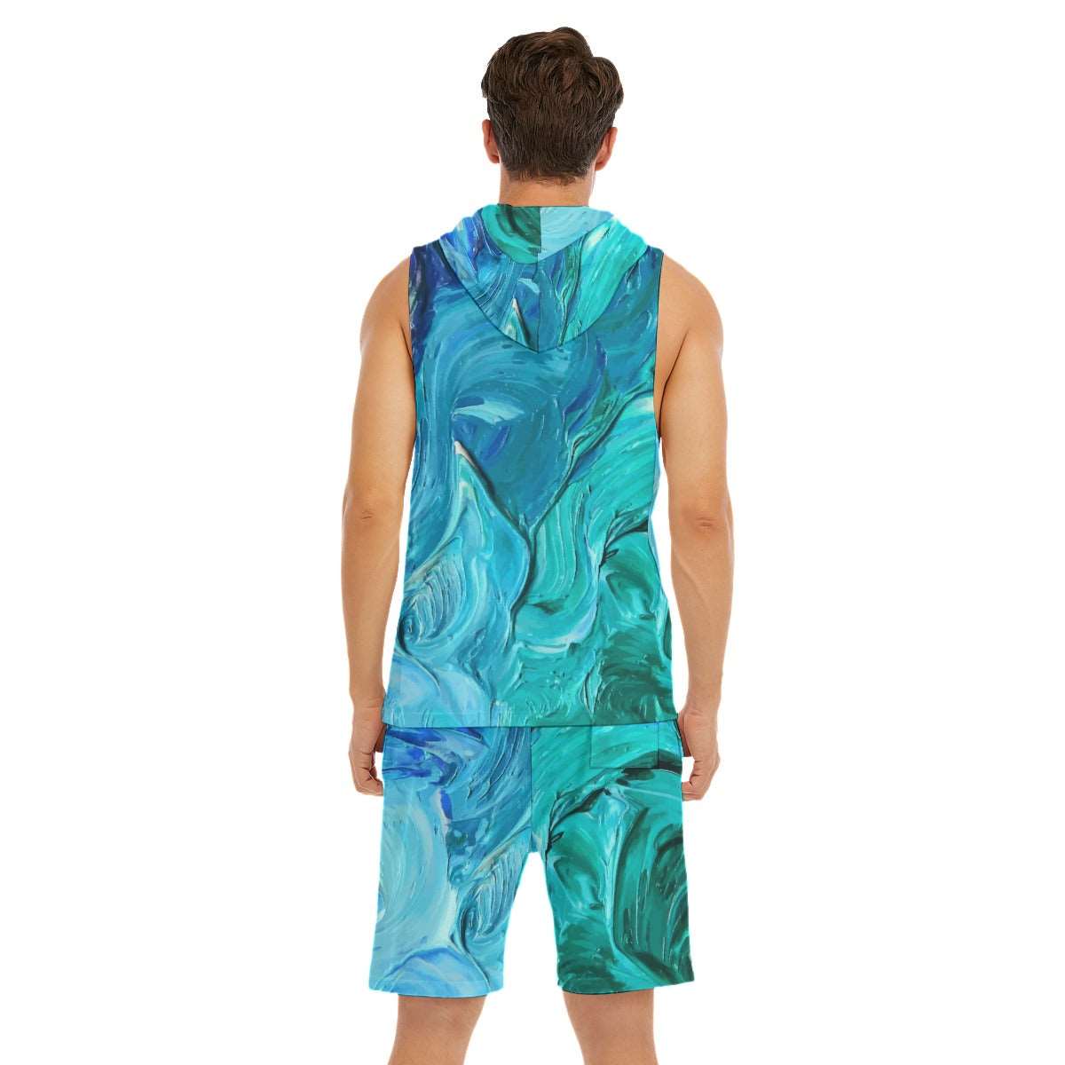 Blue Art Dragon Sleeveless Vest And Shorts Sets