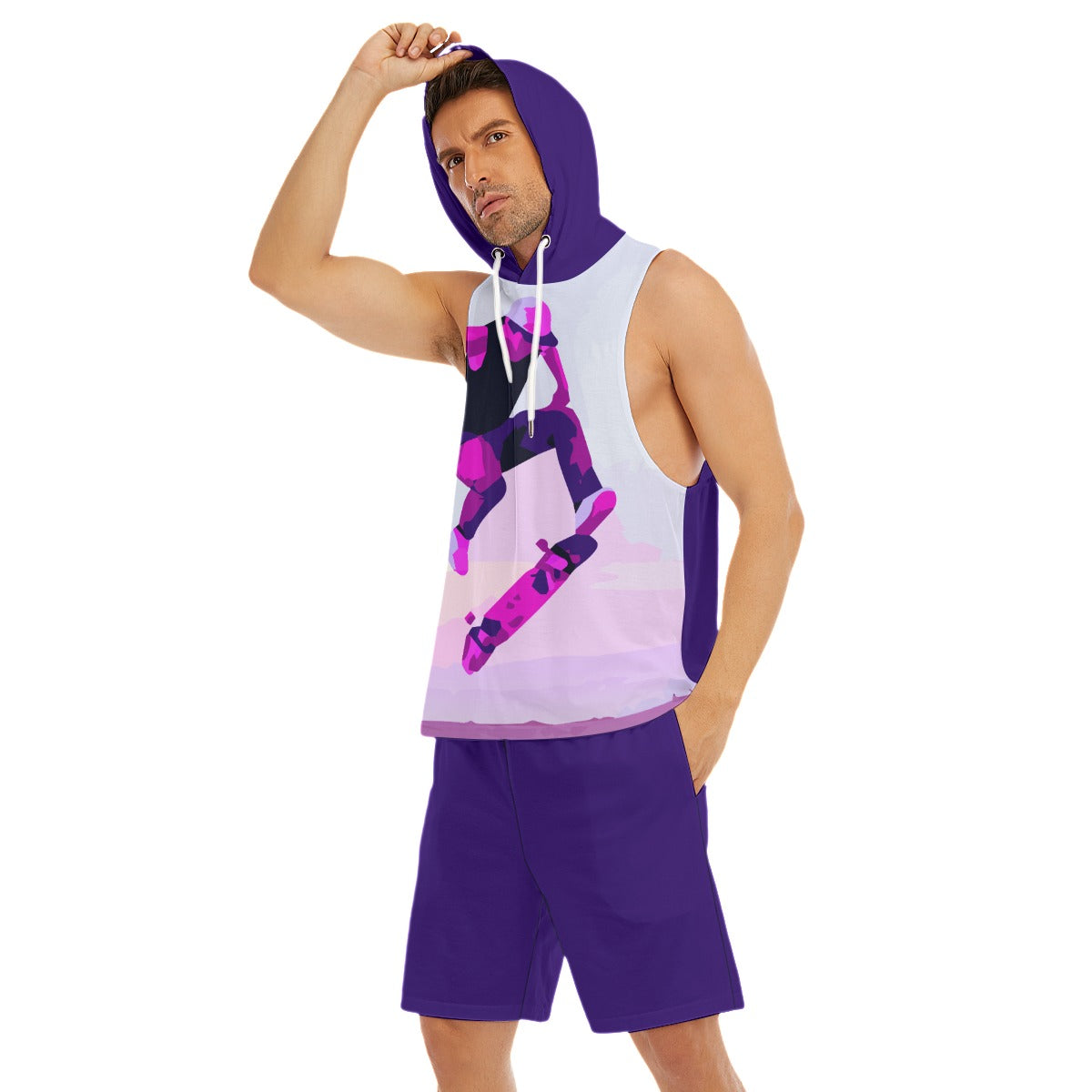 Staying until Sunset Sleeveless Semi Stringer Hooded Tank And Shorts Sets
