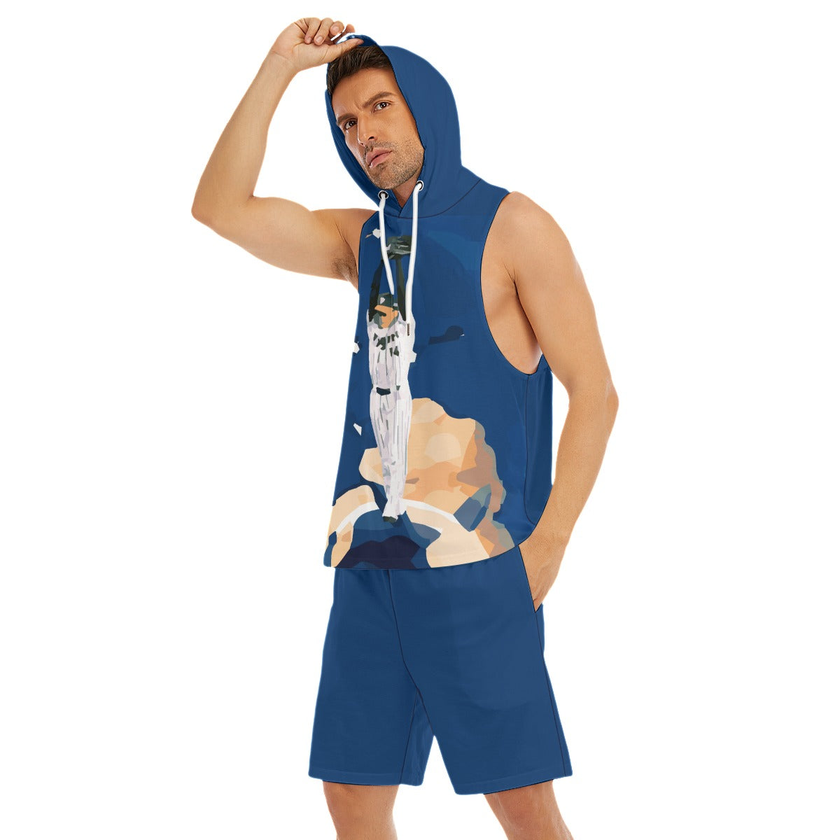 Pitching On top of the World Sleeveless semi stringer hoodie tank And Shorts Sets